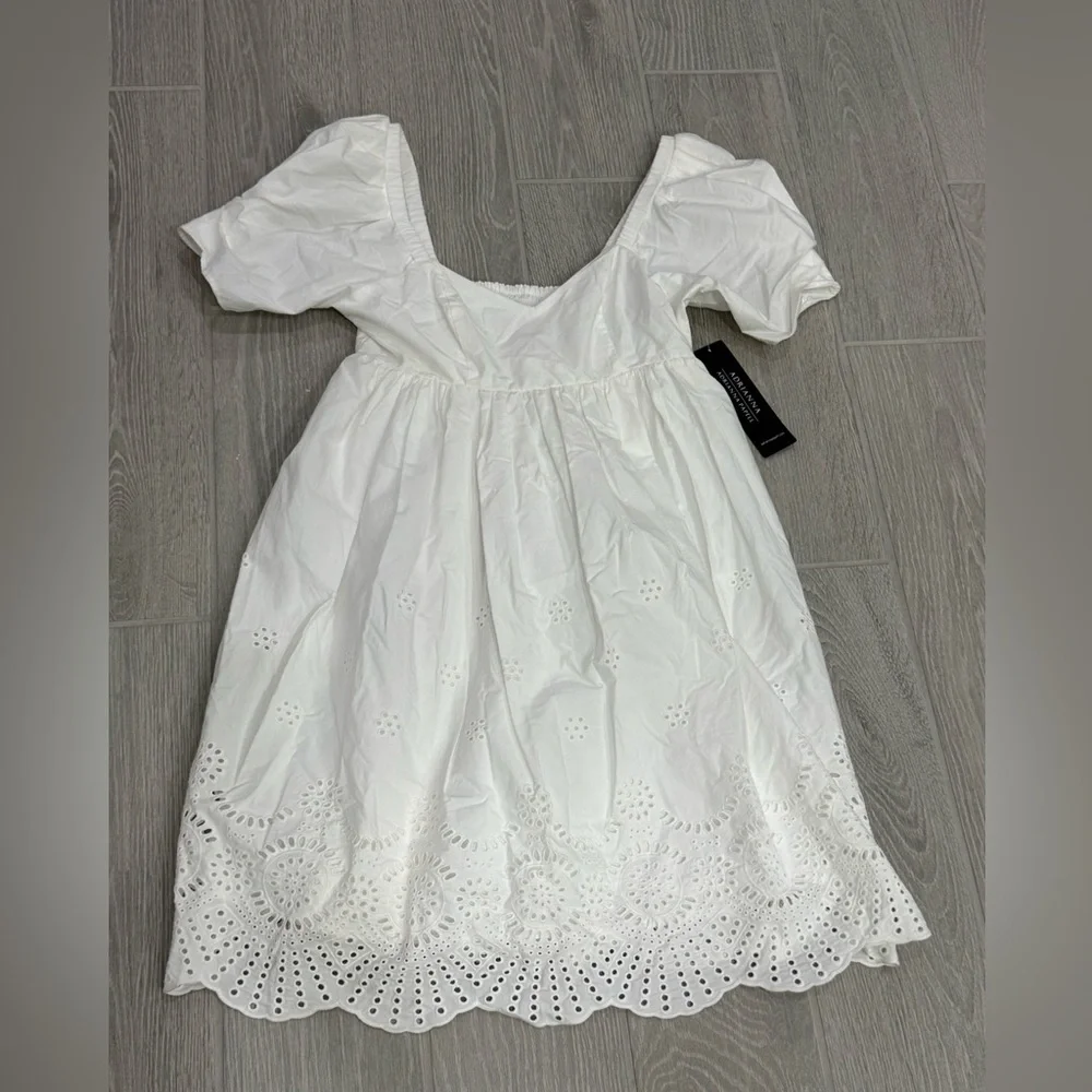 ADRIANNA PAPELL Cotton Eyelet Puff Sleeve Summer Dress NWT